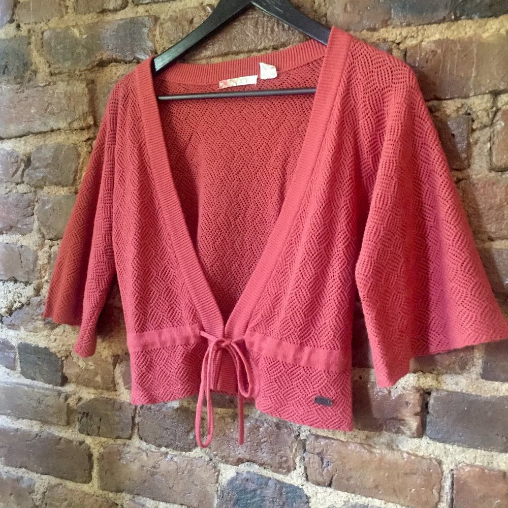 ROXY Burnt Red Tie Front Sweater Shrug, Batwing S